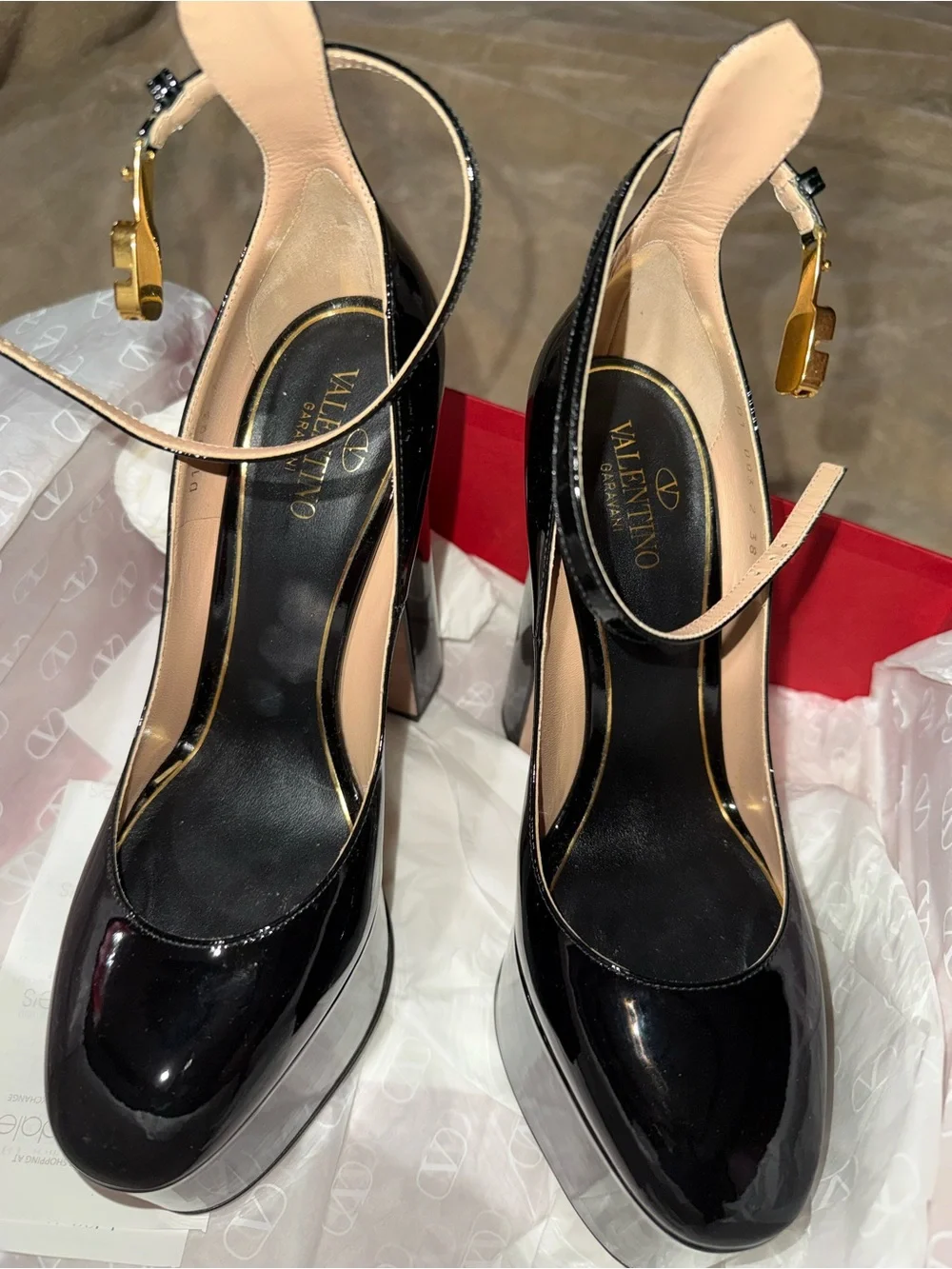 Valentino Black Patent Leather Platform Slingback Pumps